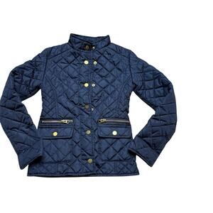 Me Jane girls Sz 7 Quilted Jacket 7-8 Years Navy Blue Full Zip Snap Pockets